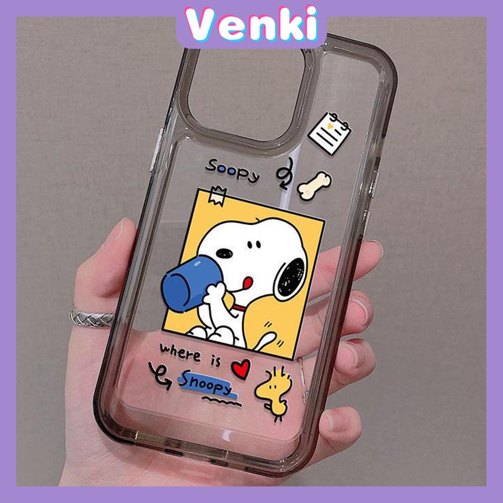 VENKI - Untuk iPhone 11 Case Clear Space Hard Acrylic Case Shockproof Protection Camera Lucu Kartun Anjing Putih Telinga Hitam Kompatibel dengan iPhone 14 13 Pro Max iPhone 12 Pro Max XR 7