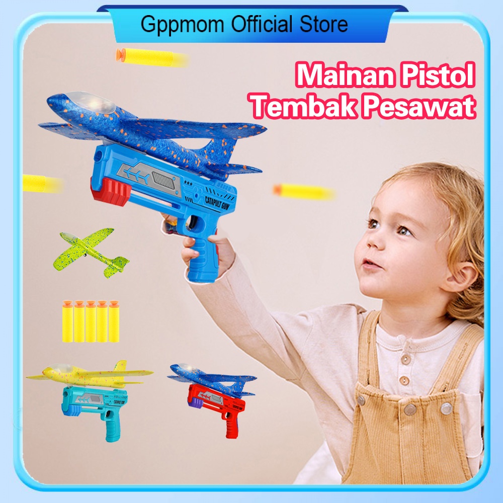 Gppmom Mainan Anak Pesawat Terbang Berlampu Mainan Pistol Tembak Pesawat Shining Flying Airplane Catapult Gun