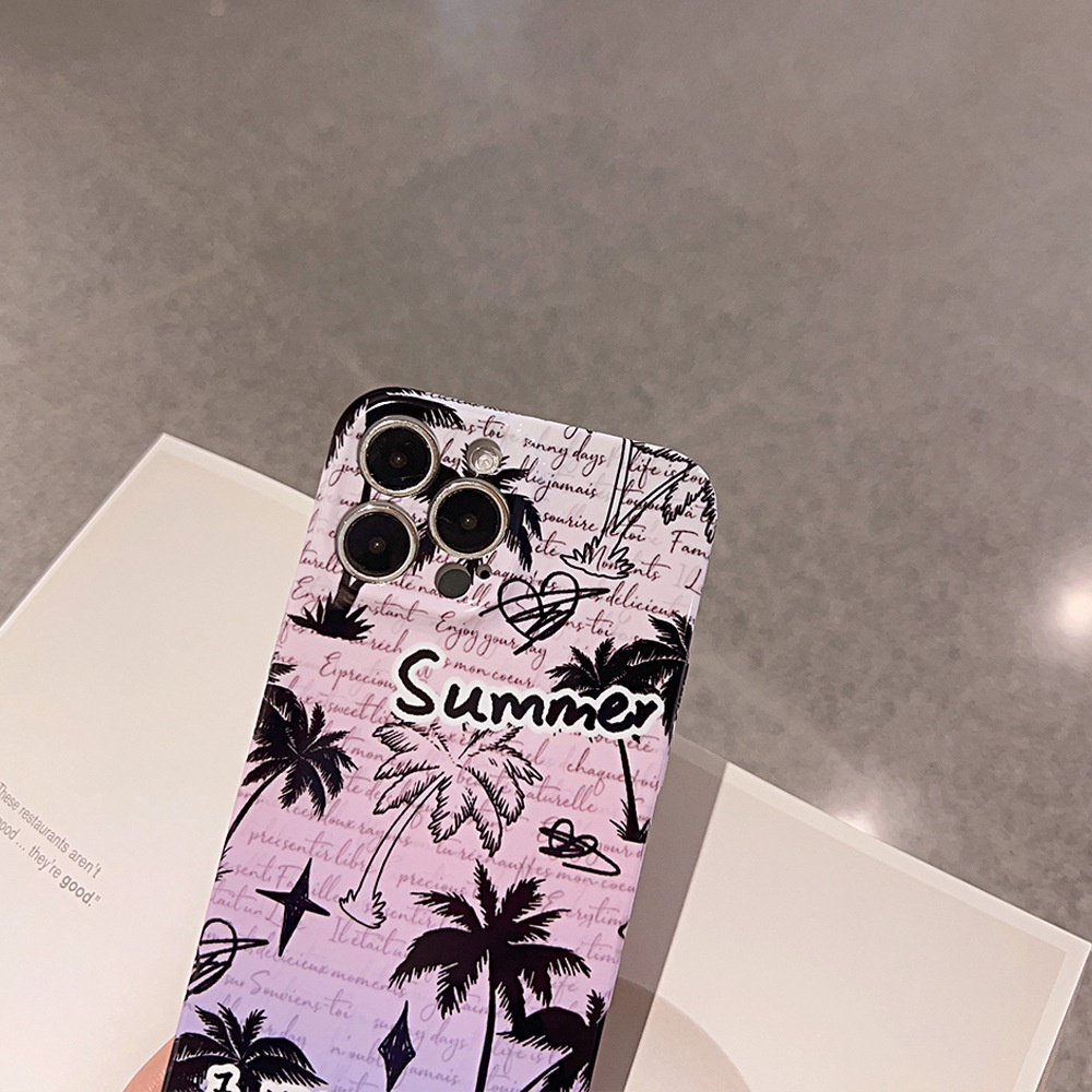 IPHONE Coconut Palm Grove at Sunset Summer Doodle Full Protection Phone Hard Film Case Sarung Pelindung Untuk Iphone7 8 PLUS X XR XS 11 12 13 14 PRO MAX SE