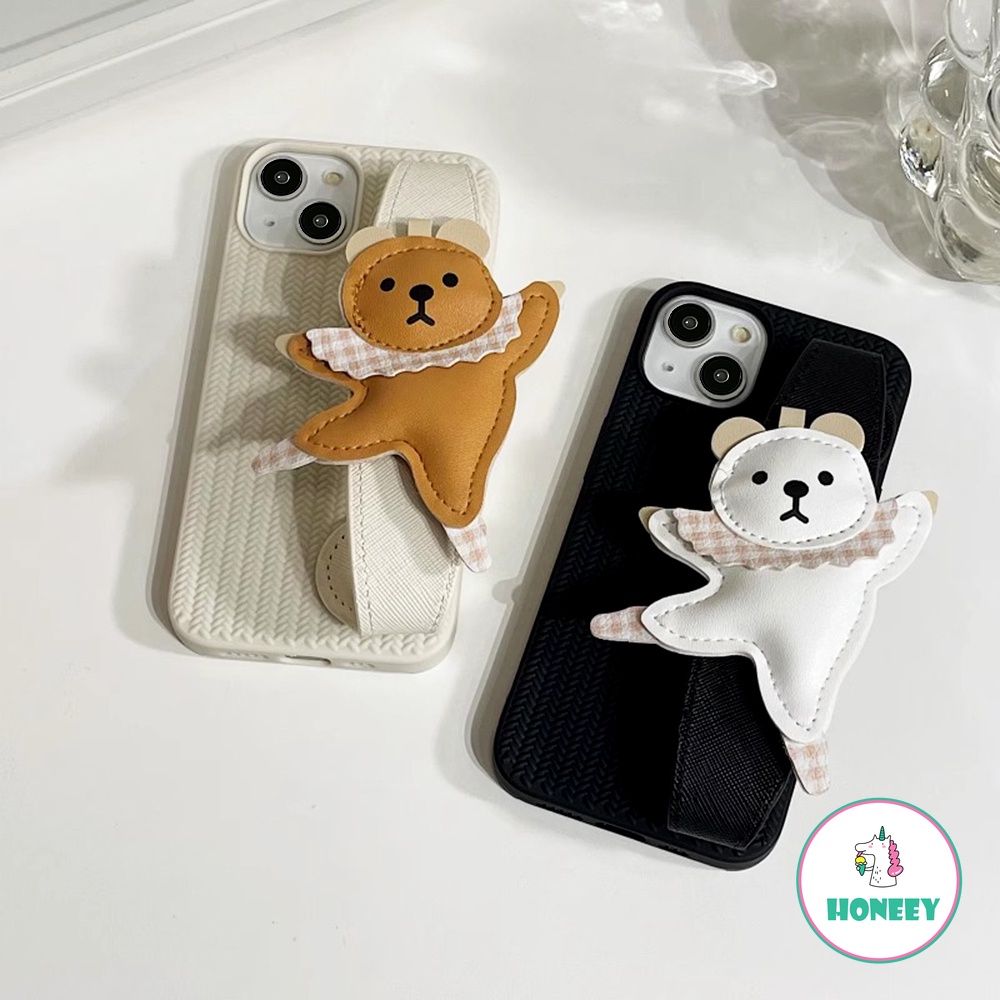 Lucu 3D Kartun Beruang Pergelangan Tangan Strap Phone Case Kompatibel Untuk iPhone 14 Pro 13 12 Pro Max 11 Promax 14Plus Silikon Soft Cover