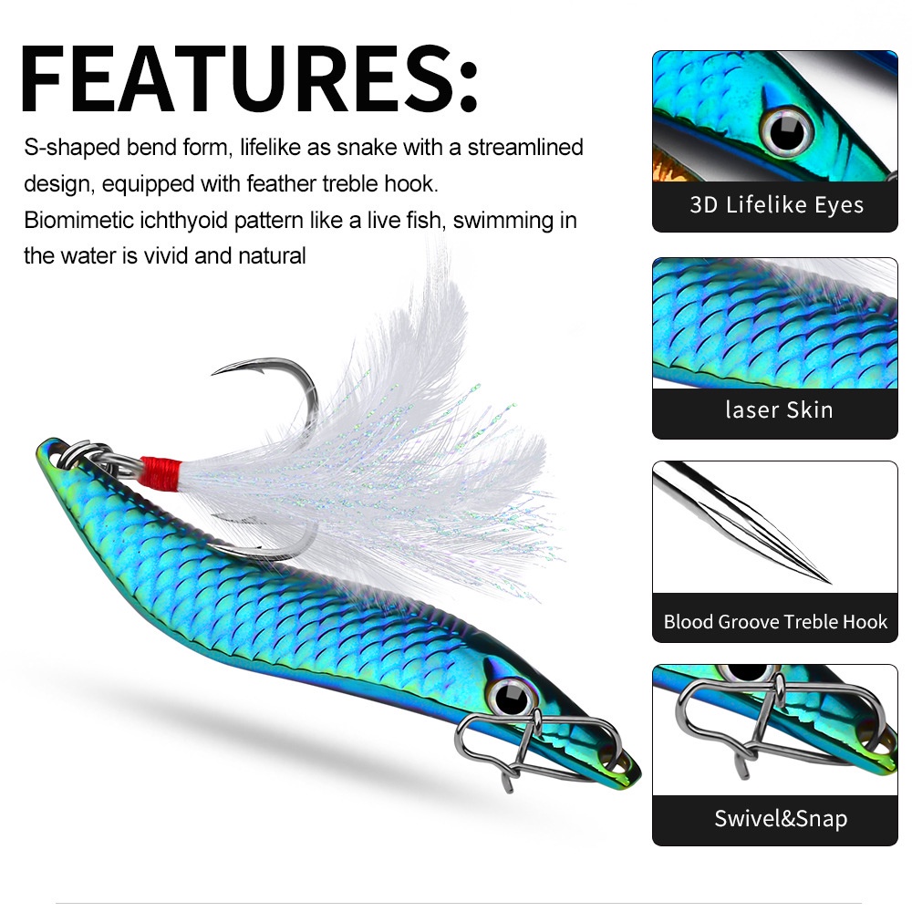 PROBEROS Umpan Pancing Lure Spoon Bentuk S Hook Berbulu 7G/10G/14G/20G Lure Casting Ultralight MJ112