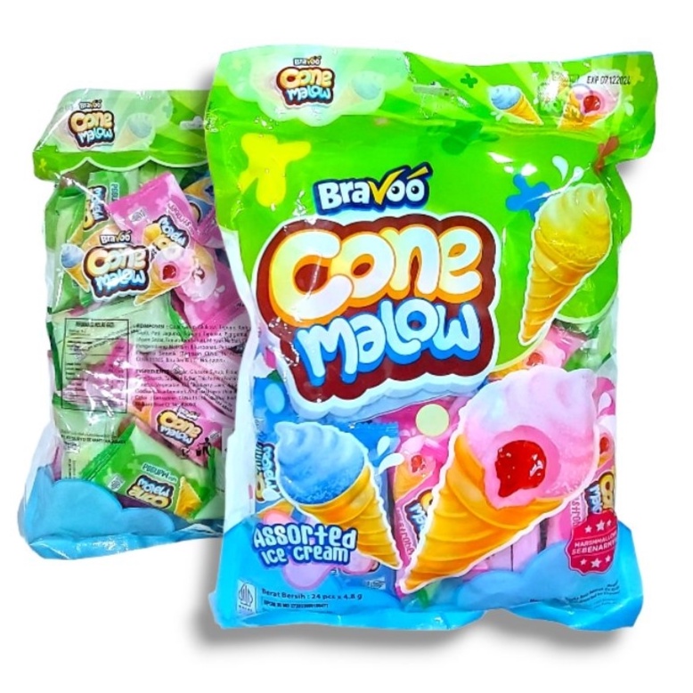 

BRAVOO CONE MALOW Eksplorasi Rasa Marshmallow Bentuk Seru Ice Cream 1 bag isi 24 pcs