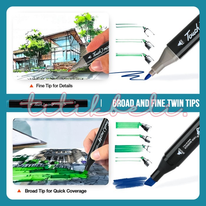 

TOUCH COCO Spidol Dual Side Art Sketch Marker Drawing Set 12 Color -TitikBeli