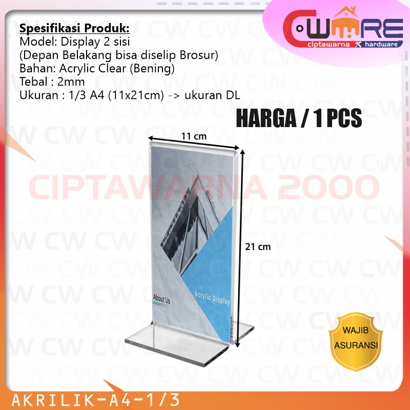 

TENT HOLDER TENT CARD TEMPAT BROSUR AKRILIK 2 SISI 1/3 A4