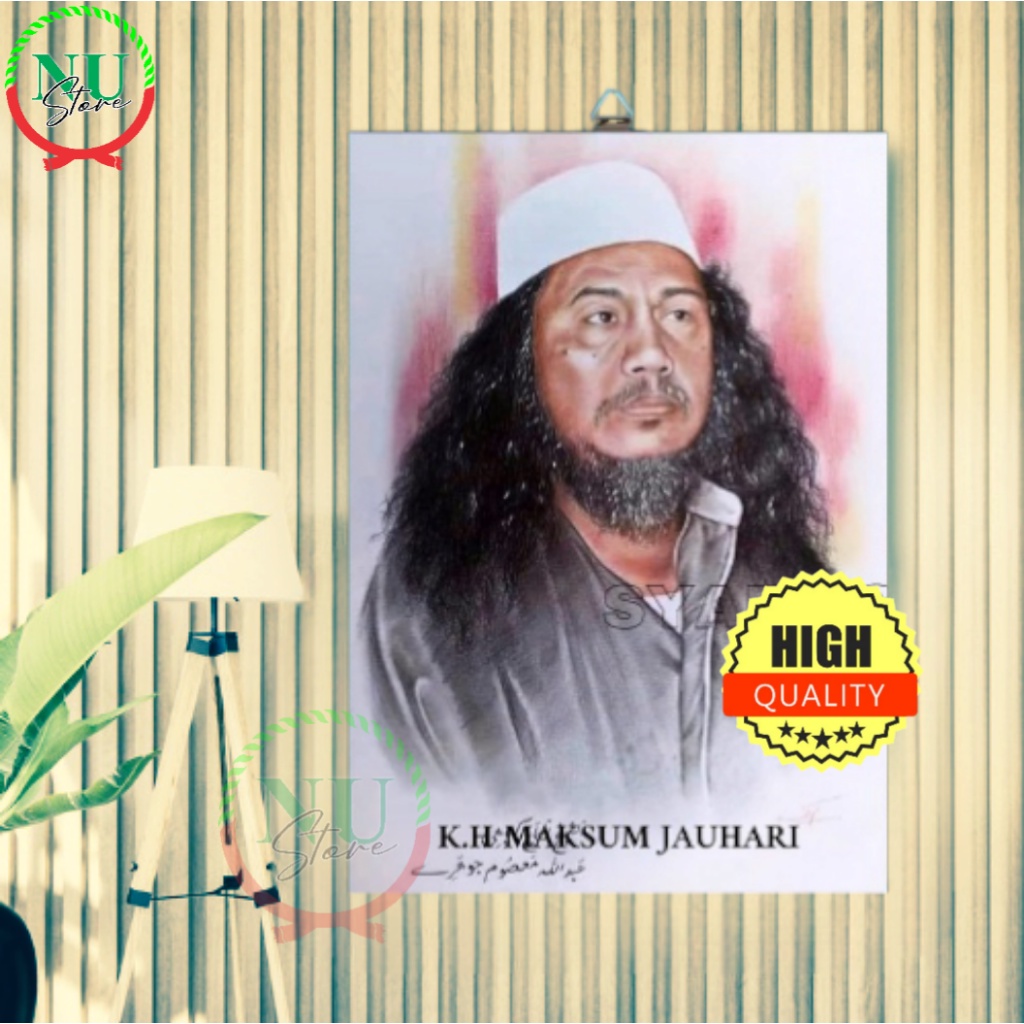 Foto Poster Dinding Kh Maksum Jauhari / Poster Kayu / Wall Decor Mbah Moen / Poster Guru Sekumpul / 