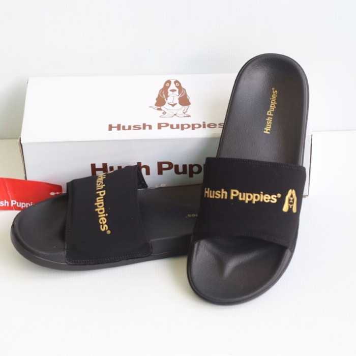 LYLE - Sendal Pria Slide Hush Puppies Black Gold FREE SOCKS CHAMPION - 39