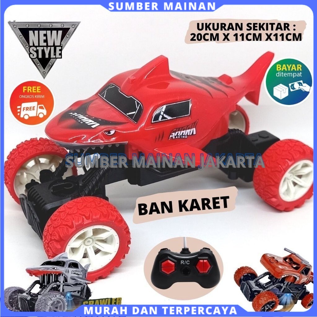 (BISA COD)MAINAN Anak RC Remote Control Mobil Rock Climber Crawler  Offroad Motif Shark Hiu