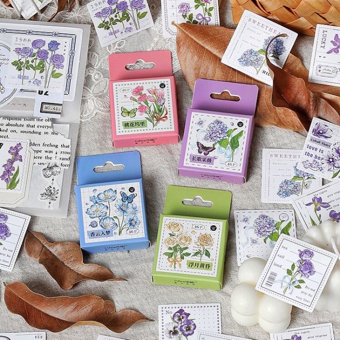 

46 Pcs Sticker Pack Korean Flower Stiker Bunga Dekoratif Aesthetic 088