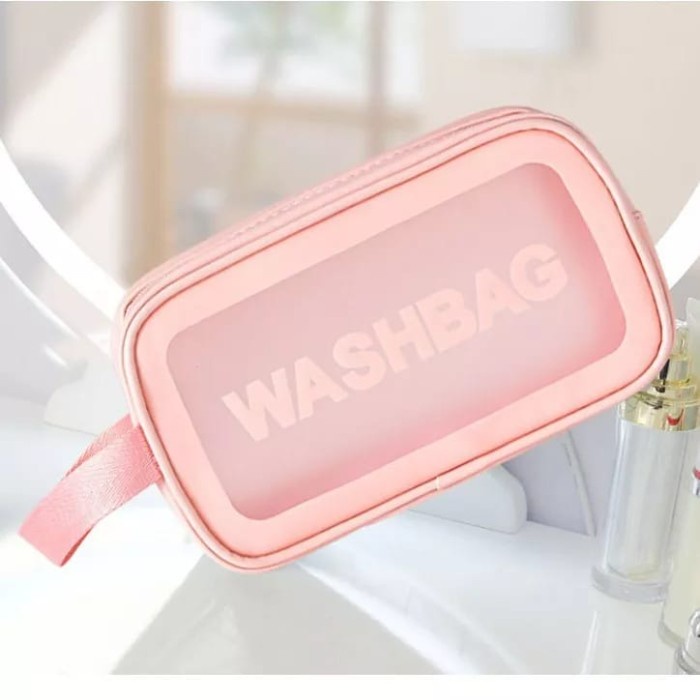 Promo - Washbag Travel Anti Air Tas Kosmetik Make Up Anti Air Pouch Transparan - WB Pink Kecil - Sed