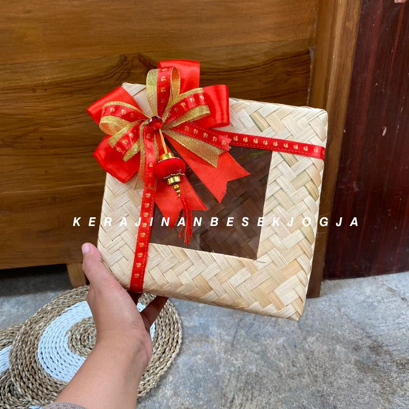 (IMLEK 2024) SEPASANG BESEK NATURAL MIKA PITA ANEKA UKURAN 18-22CM besek mika besek pita nasi kotak 