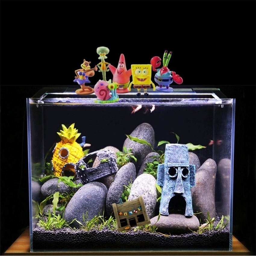 Hiasan Akuarium Rumah Spongebob / Rumah Squidward Decoration / Hiasan Aquascape / Ornamen Kartun