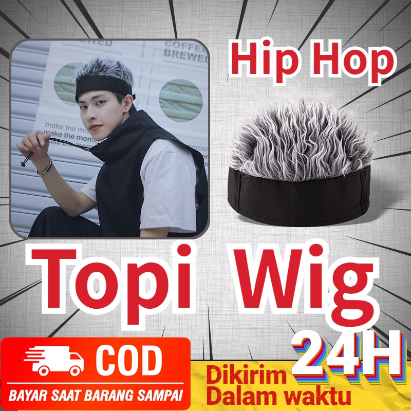 Eropa dan Amerika Topi Tampan Simulasi Wig Rambut Pendek Topi Retro Hip-Hop Spoof Beanie Hat Melon K
