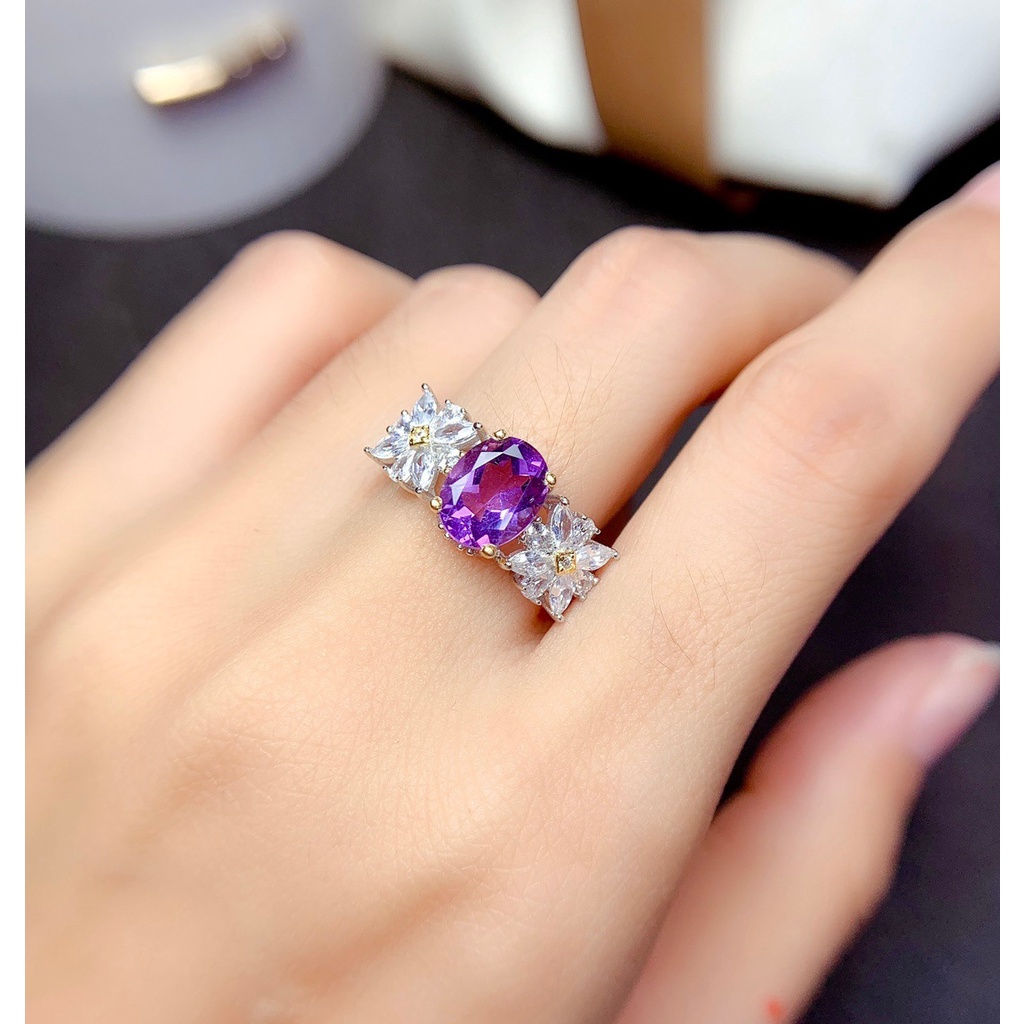 Goldkingdom Aksesoris Perhiasan Fashion Ready Stock Cincin Amethyst Alami Perempuan Bunga Matahari Daisy Warna Ganda Dilapisi Cincin Harta Karun Warna-Warni