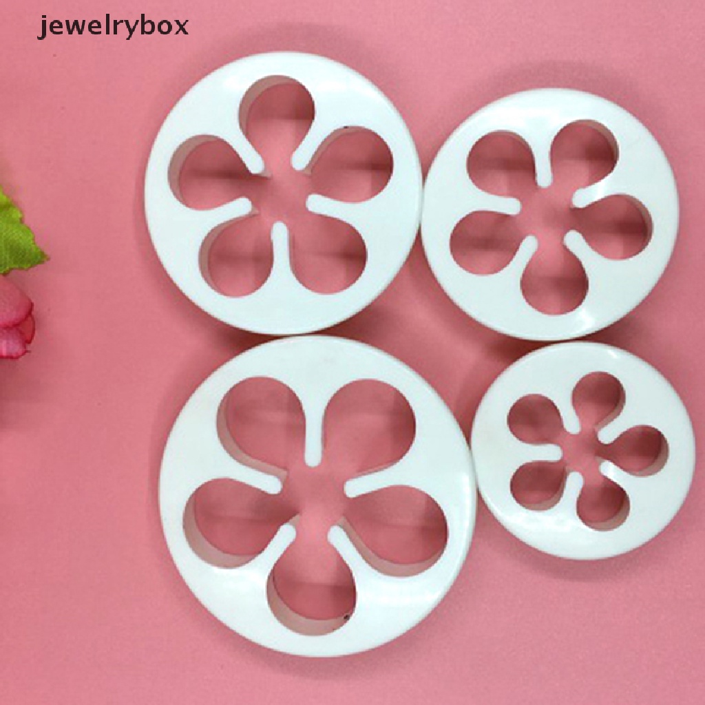 [jewelrybox] 4pcs Cetakan Pemotong Kue Fondant Bunga Mawar Sugarcraft Baking Decorag Tool Butik