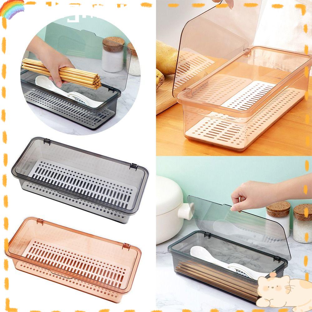 Solighter Kotak Penyimpanan Peralatan Sendok Dan Garpu Drainer Multifungsi Dan Drainer Cutlery Holder with Cover Chopstick Holder