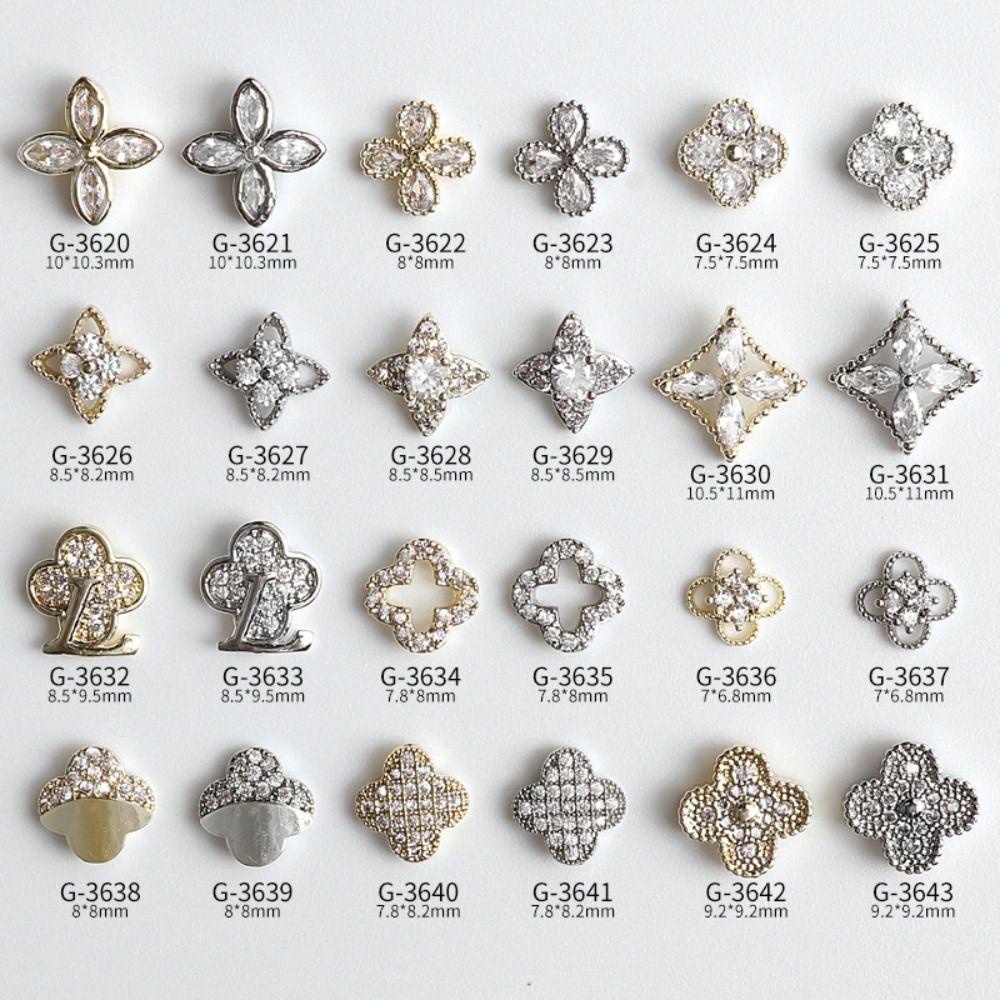 Needway Manikur Aksesoris 3D DIY Emas Perak Empat Daun Semanggi Berlian Imitasi Alloy Nail Charms