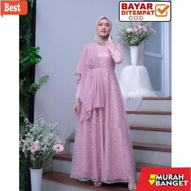 GAMIS RAMADHAN TERBARU UNTUK WANITA- Nafilah Gamis Kondangan / Gamis Pesta Mewah Jumbo  / Gamis Brok