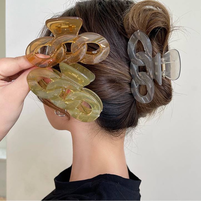 Jepit Rambut Desain Rantai Akrilik Aksesoris Rambut Korea Untuk Aksesoris Rambut Anak Perempuan ponytail holder fashion Cewek Bening jelly Warna hair clip 1pc simple hair claw clip