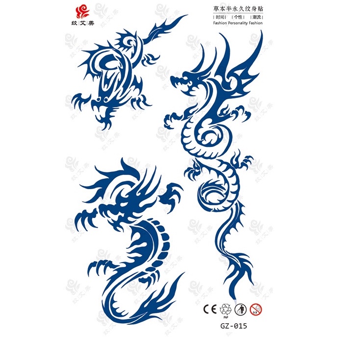 Tato Temporer Herbal Alami Sehat Kulit Semi Permanen Anti Gosok Anti Air Ukuran 110*180mm - Naga