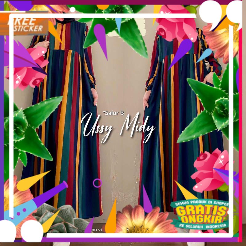 Midi Dress Jumbo Wanita Kekinian Viral 2022 Free Masker Model Rainbow Gamis Busui Lebaran 2021 Moder