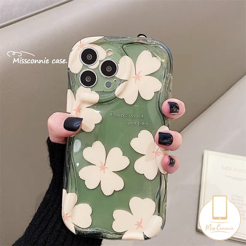 3d Wavy Curved Edge Floral Glossy Case Kompatibel Untuk iPhone 7plus 11 13 14 12 Pro Max XR 7 6s 6 8 Plus X XS Max SE 2020 Bunga Segar Shockproof Airbag Lembut Tpucover Belakang