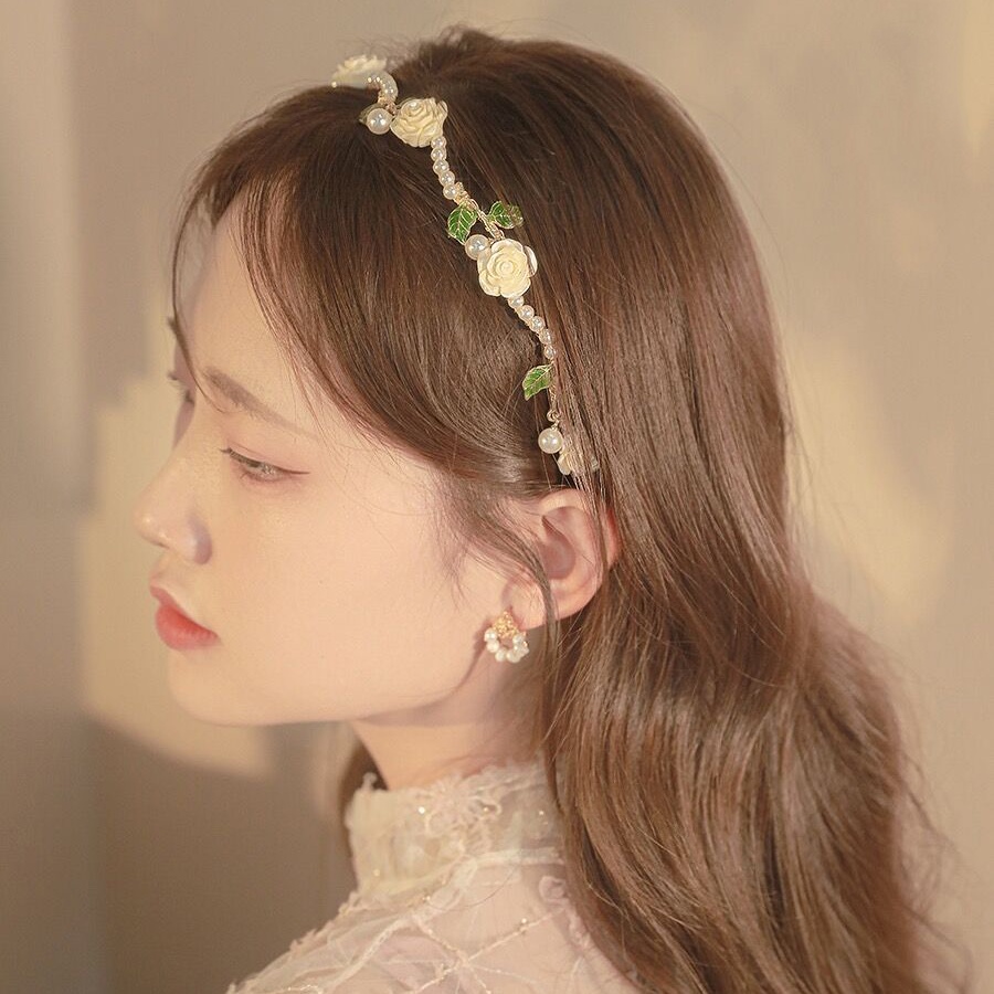 Korea Paduan Mutiara Bunga Bando Retro Elegan Manik-Manik Rambut Band Woman Wedding Aksesoris Rambut