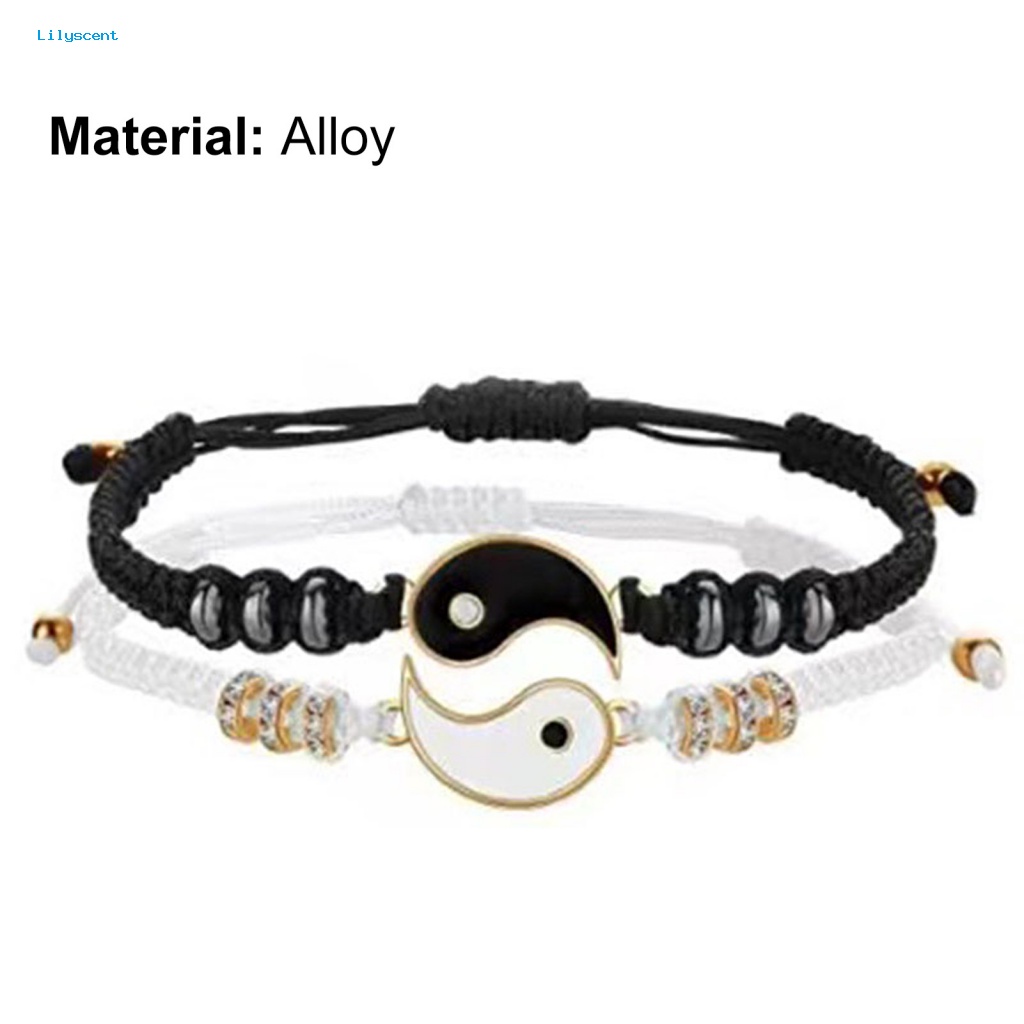 Lilyscent 2Pcs Pria Wanita Unisex Gelang Untuk Pakaian Sehari-Hari Tai Chi Rhinestones Bracelets All Match