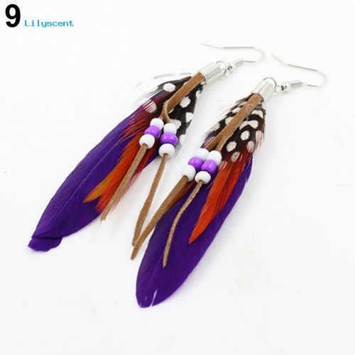 Lilyscent Perhiasan Fashion Wanita Handmade Anting Bulu Angsa Menjuntai Kait Eardrop