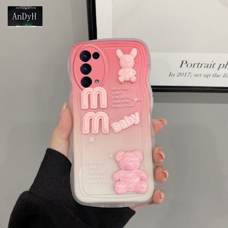 Gloden tree Phone Case Untuk OPPO Reno 55g Casing Ponsel 3D Alphabet Bear Pelindung Kamera Pelindung Penutup Belakang Couple Case