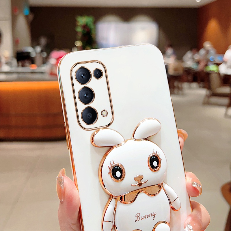 Andyh Case Handphone Untuk OPPO Reno 5 Pro Reno 6 Pro 5G Reno 6Z Kartun Lucu Kelinci Kecil Tepi Lurus Soft Shell Mengirim lanyard Silikon