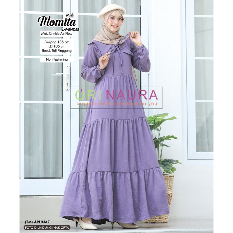 Tren Baju Muslim Momita Maxi Dress Gamis Crinkle Premium Gamis Lebaran Terlaris / Raya Dress By Adib