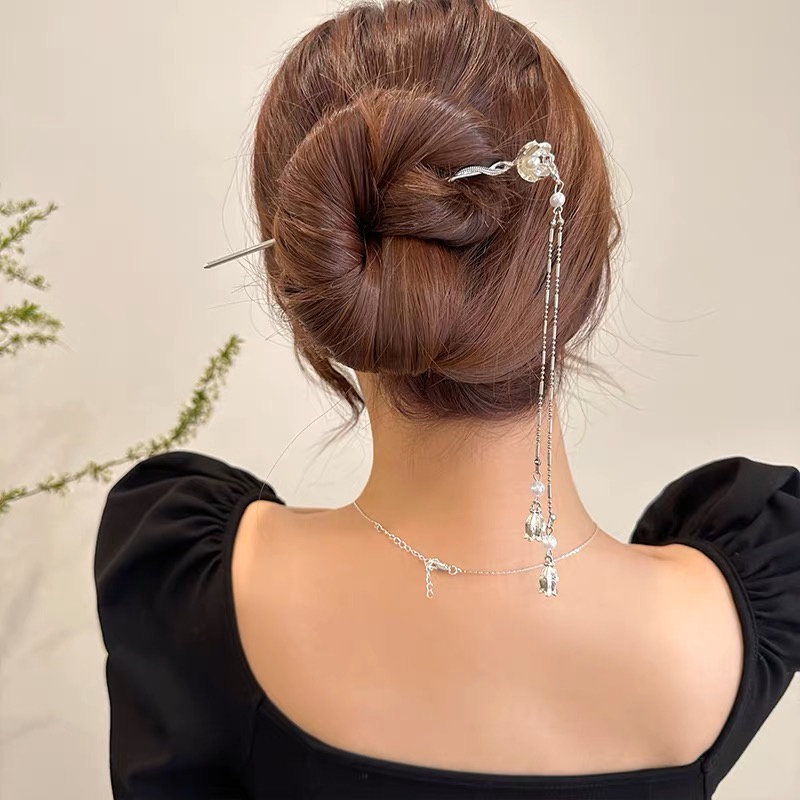 Gaya Cina Bunga Panjang Rumbai Jepit Rambut Perempuan Antik Lilit Jepit Rambut Sederhana Modern High-End Hanfu Influencer Aksesoris Rambut