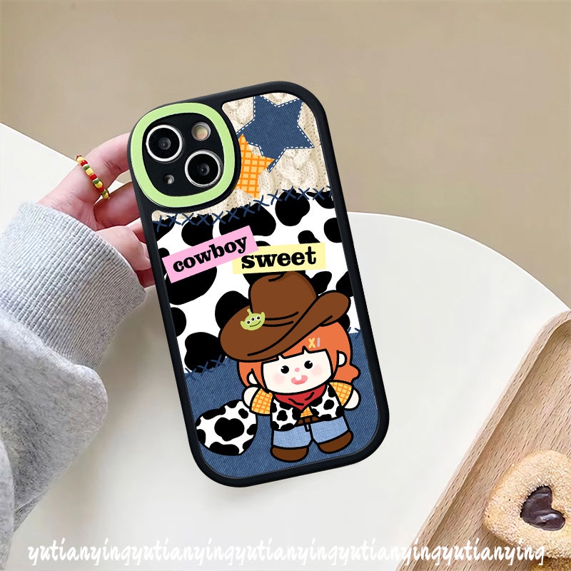 Oppo A95 A17 A16 A15 A5s A54 A92 A17K A96 A77s A55 A74 A7 A53 A16K A1K A12 A3S A9 A5 A57 A16EA76 Reno 8 7 5Z 7Z 5F 5 A31 Couple Soft Cute Cowboy Denim Splicing Motif Leopard Case