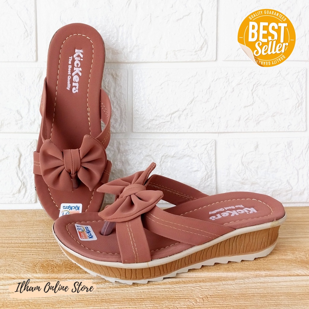 Sandal Wanita Jepit Wedges Ninndy Pita Size 26-40 Coklat