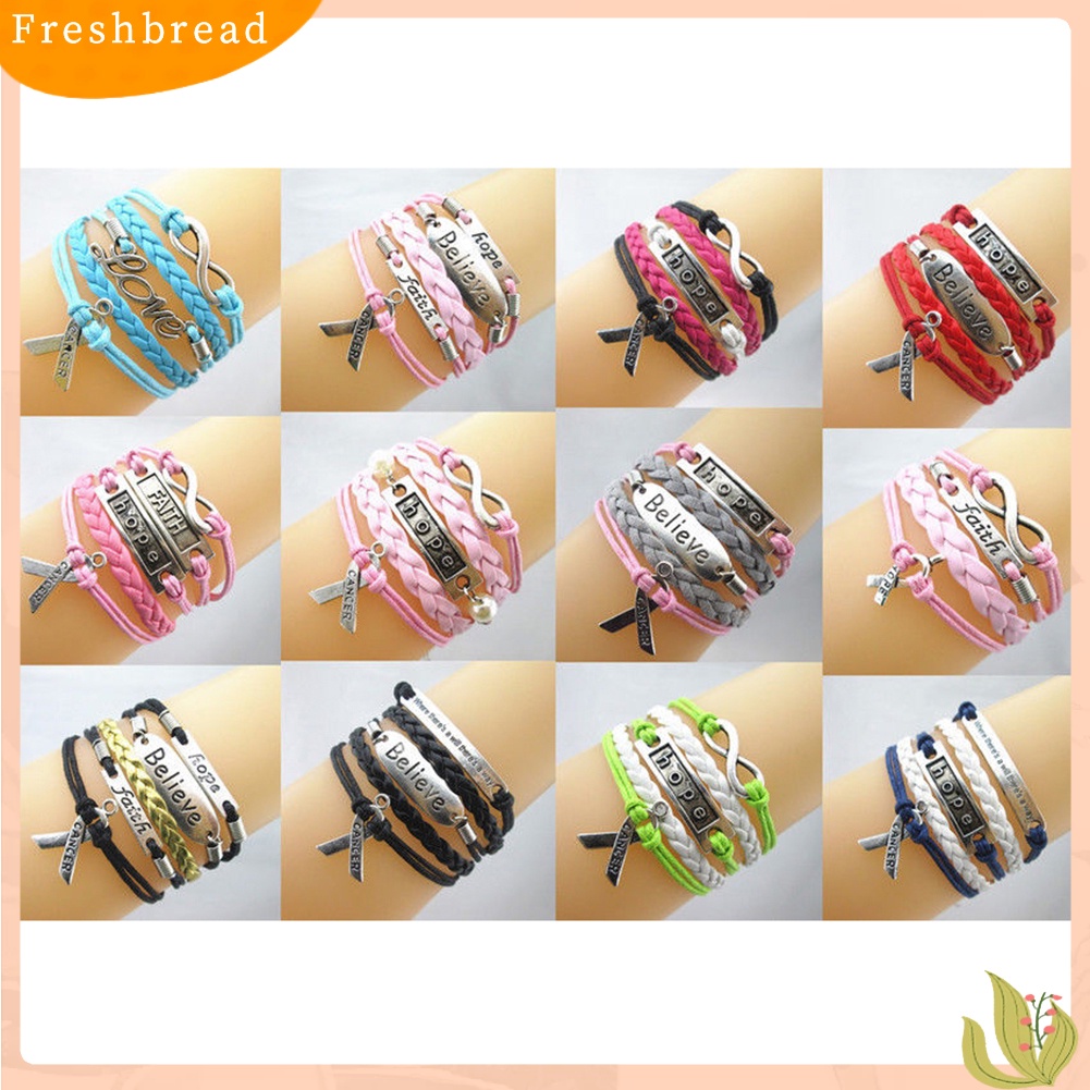 &lt; Freshbread &gt; Infinity Hope Faith Breast Cancer Awareness Sign Charm Multi Layers Gelang