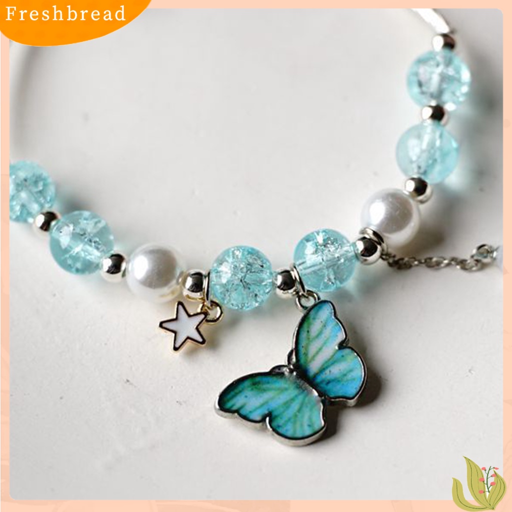 < Freshbread > Wanita Gelang Retro Temperamen Hias Manik-Manik Elastis Perhiasan Hadiah Electroplating Indah Kupu-Kupu Pesona Mutiara Imitasi/Bola Kristal Wanita Bangle