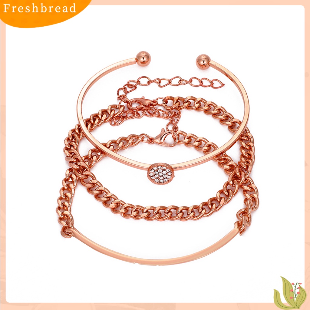 &lt; Freshbread &gt; 3Pcs/Set Cubic Zirconia Bukaan Wanita Gelang Alloy Shiny Adjustable Simple Bangles Perhiasan Aksesoris