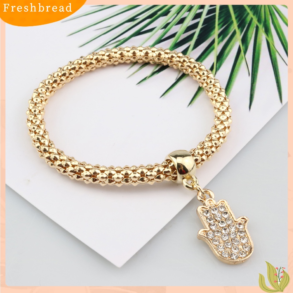 &lt; Freshbread &gt; 3Pcs/Set Berlian Imitasi Jantung Tangan Fatima Pesona Rantai Jagung Lady Gelang Bangle