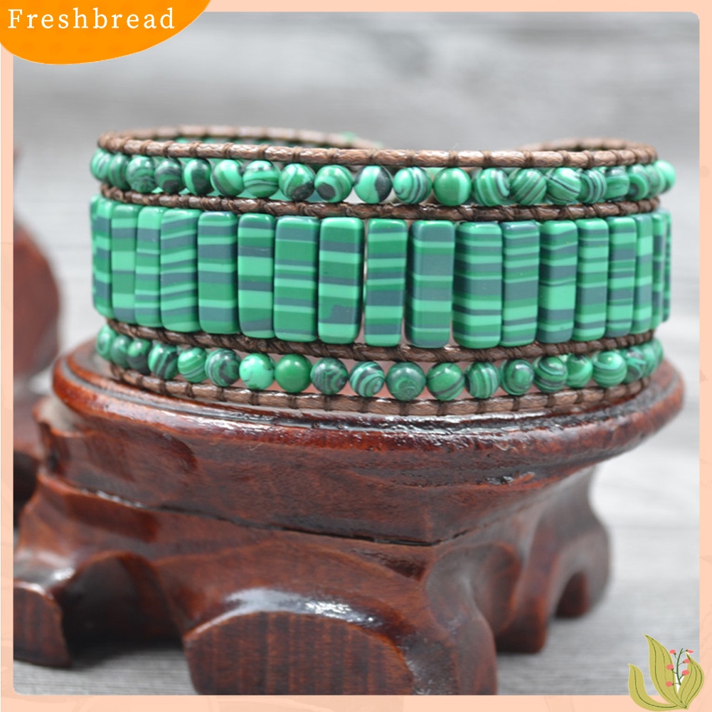 &lt; Freshbread &gt; Boho Wanita Kulit Imitasi Multilayer Malachite Manik-Manik Bunga Gelang Perhiasan