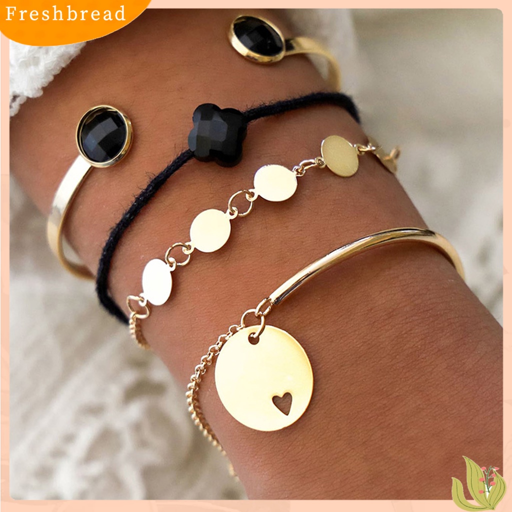 &lt; Freshbread &gt; 4Pcs/Set Stackable Alloy Bangle Indah Adjustable Potongan Bulat Wanita Gelang Untuk Kehidupan Sehari-Hari