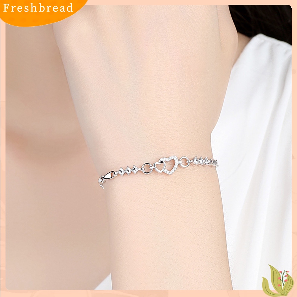 &lt; Freshbread &gt; Perhiasan Wanita Perak Berlapis Berongga Hati CZ Cubic Zirconia Gelang Hadiah Xmas