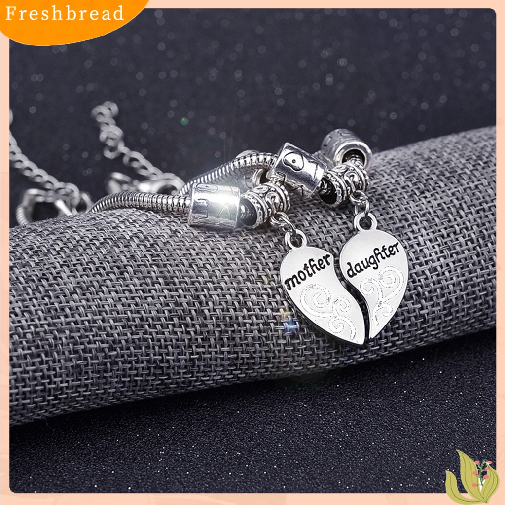 &lt; Freshbread &gt; 2pcs/Set Gelang Putri Ibu Bentuk Hati Bahan Alloy Tahan Lama Set Gelang Stainless Untuk Hadiah