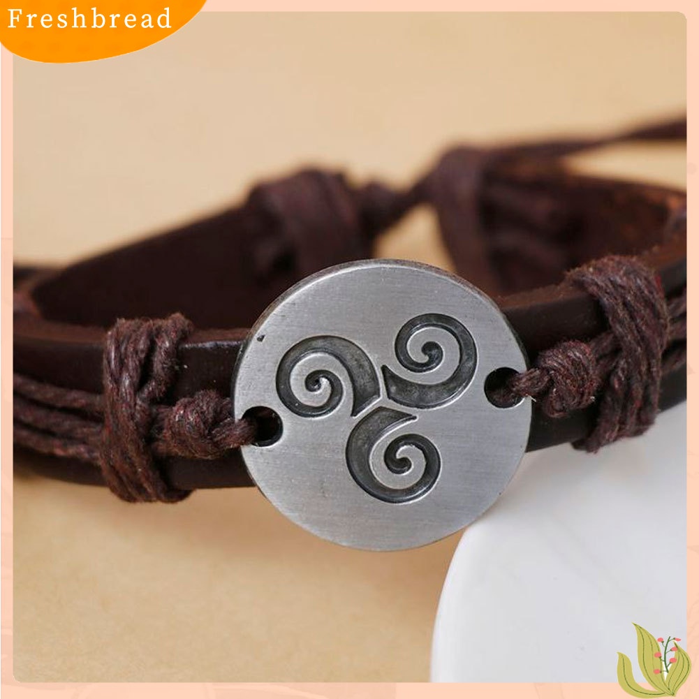 &lt; Freshbread &gt; Vintage Pria Wanita Spiral Triskele Putaran Pesona Dikepang Gelang Kulit Imitasi