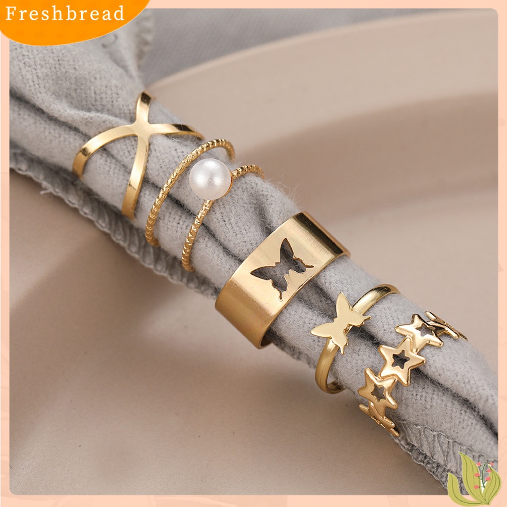 &lt; Freshbread &gt; 5Pcs Cincin Jari Berongga Keluar Bintang Kupu-Kupu Perhiasan Vintage Stackable Rings Untuk Pakaian Sehari-Hari