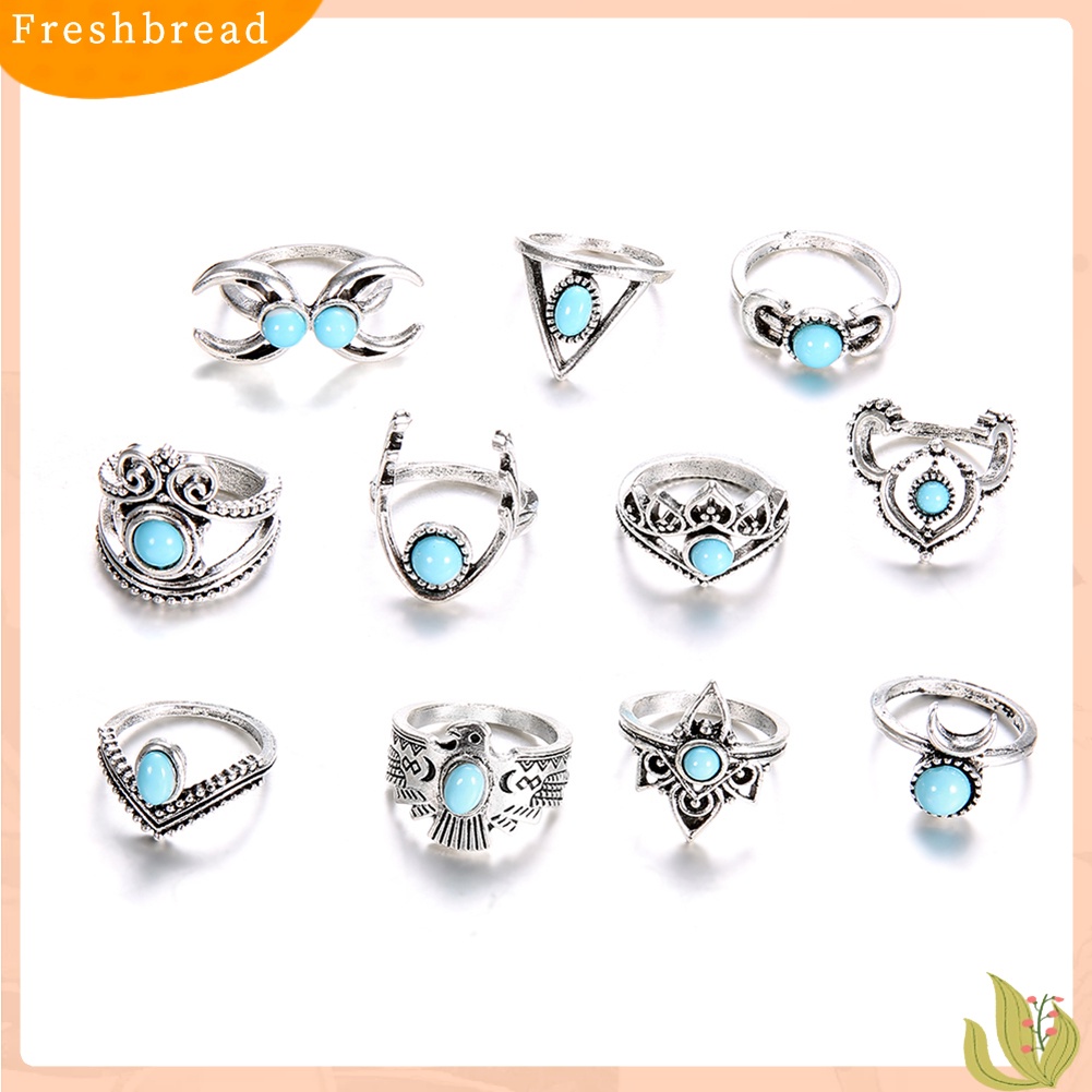 &lt; Freshbread &gt; 11Pcs/Set Vintage Wanita Perhiasan Hadiah Bohemia Palsu Turquoise Knuckle Joint Rings