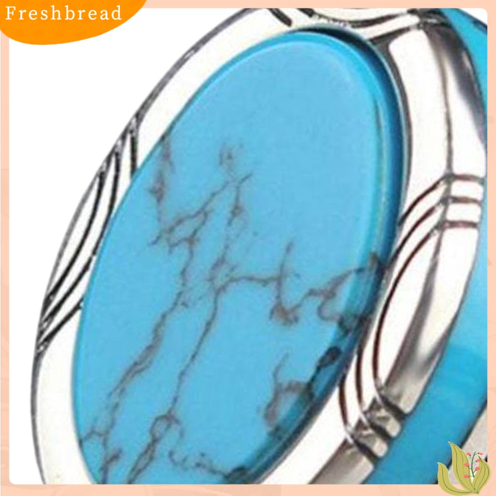 &lt; Freshbread &gt; Electroplating Polishing Lebar Pria Cincin Punk Retro Pola Ukir Faux Turquoise Ring Perhiasan Aksesoris