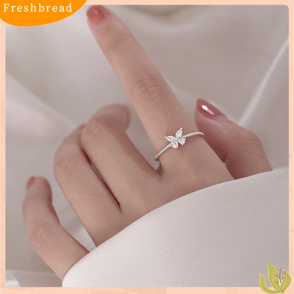 &lt; Freshbread &gt; Wanita Cincin Berlian Imitasi Mengkilap Eye-catching All-match Open Adjustable Perhiasan Hadiah Anti Luntur Wanita Butterfly Finger Ring Aksesoris Fashion Untuk Pacaran