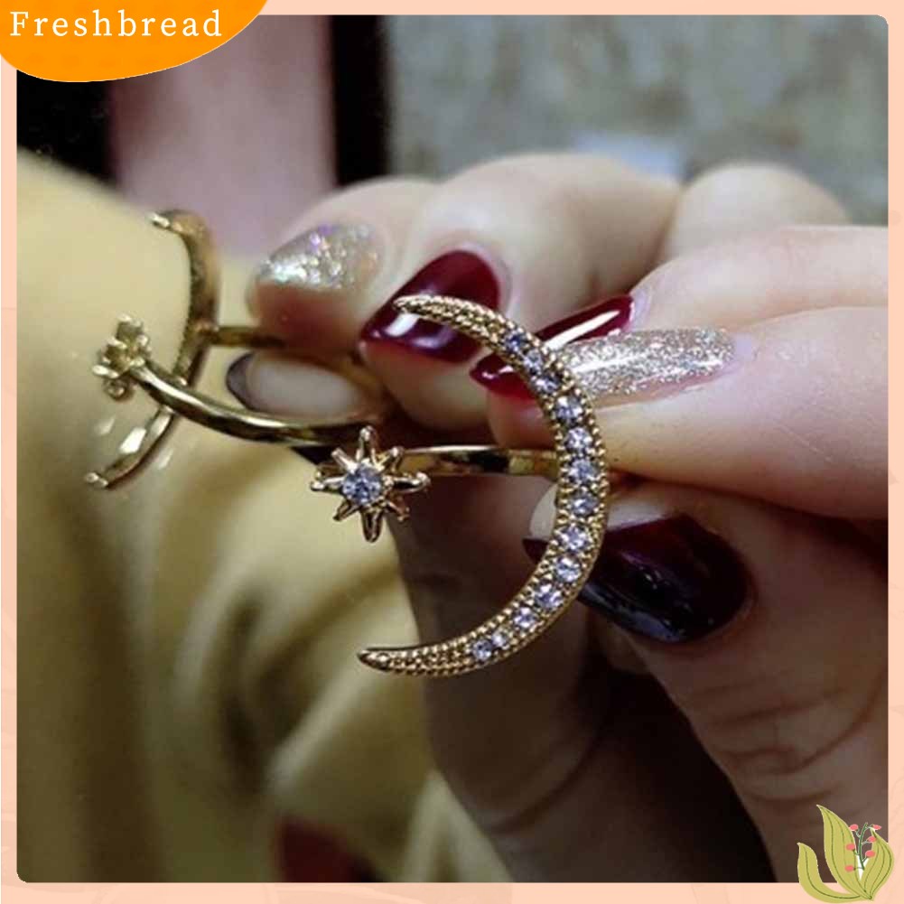 &lt; Freshbread &gt; Kreatif Bintang Bulan Berlian Imitasi Pembukaan Jari Cincin Wanita Pernikahan Perhiasan Hadiah