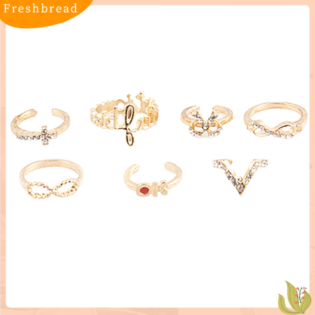 &lt; Freshbread &gt; 7Pcs Cincin Open Ring Stackable Alloy Bentuk Kupu-Kupu Cincin Midi Untuk Pesta