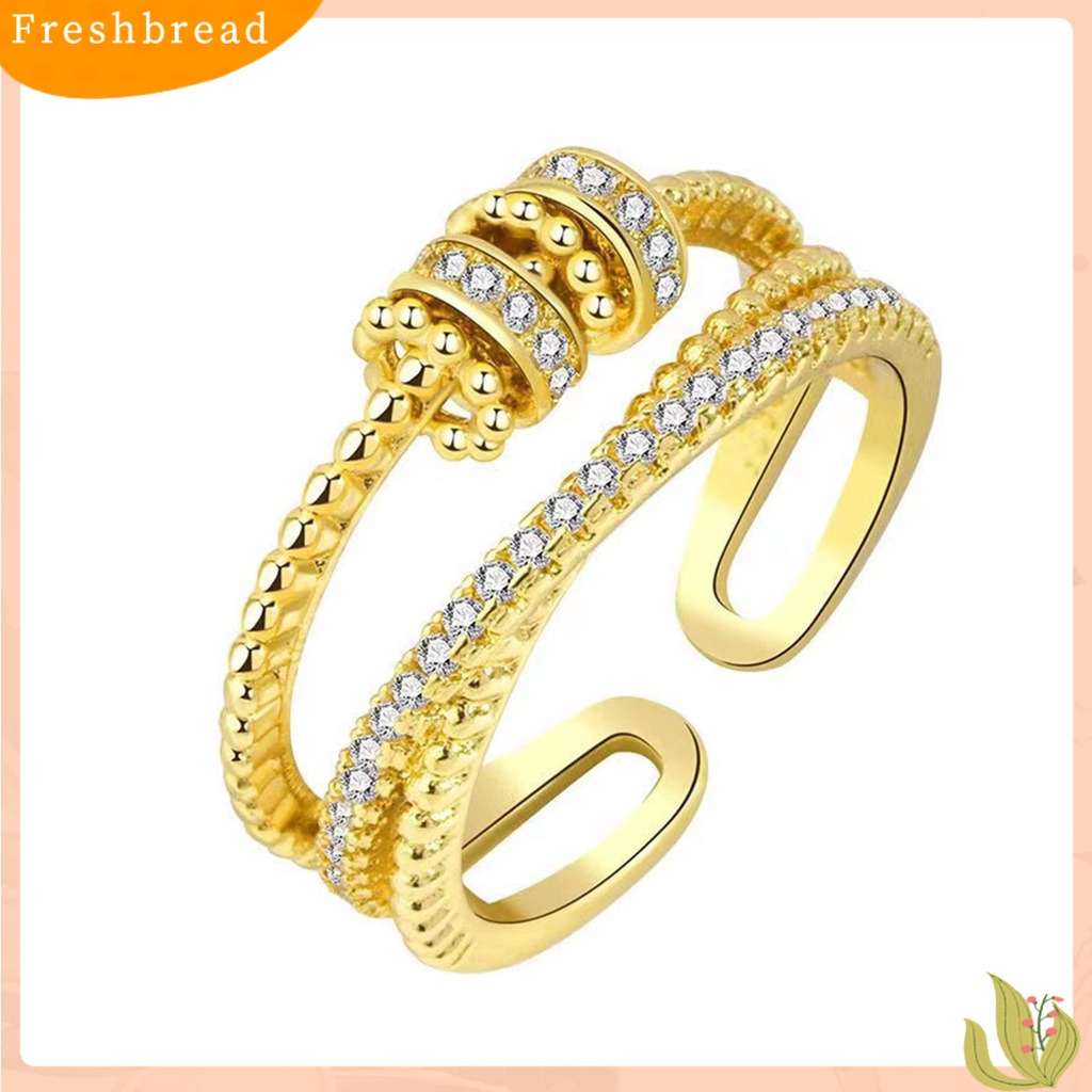 &lt; Freshbread &gt; Anti Kecemasan Cincin Shiny Cubic Zirconia Inlay Beads Adjustable Ring Dekorasi Perhiasan Aksesoris Fashion Wanita Pria Kecemasan Worry Finger Stress Relief Rings